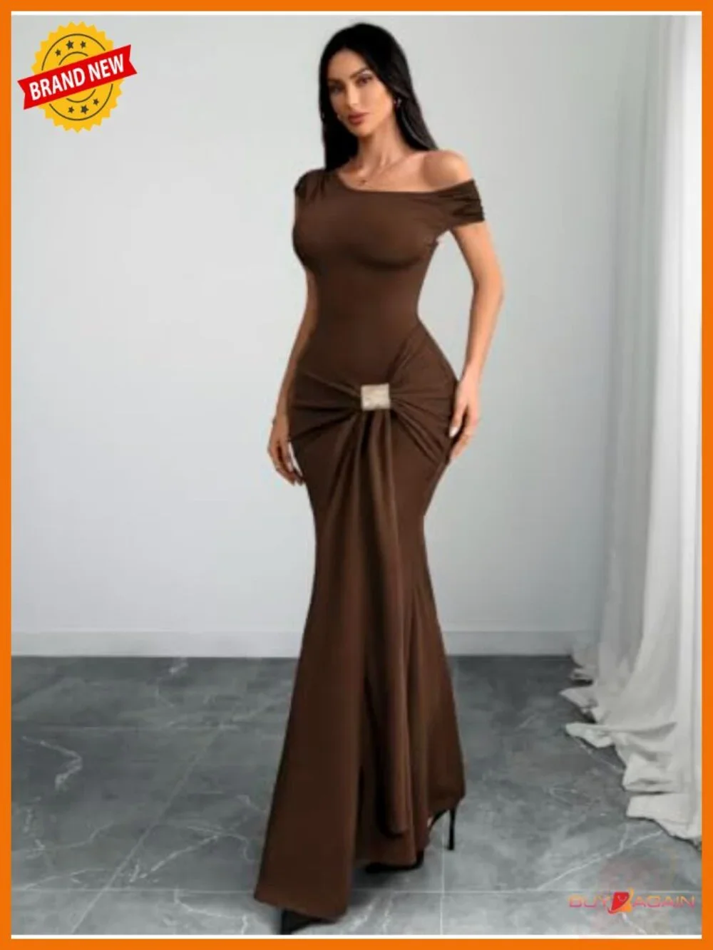 Elegant Ruched One Shoulder Mermaid Bodycon Maxi Dress Formal Evening Party